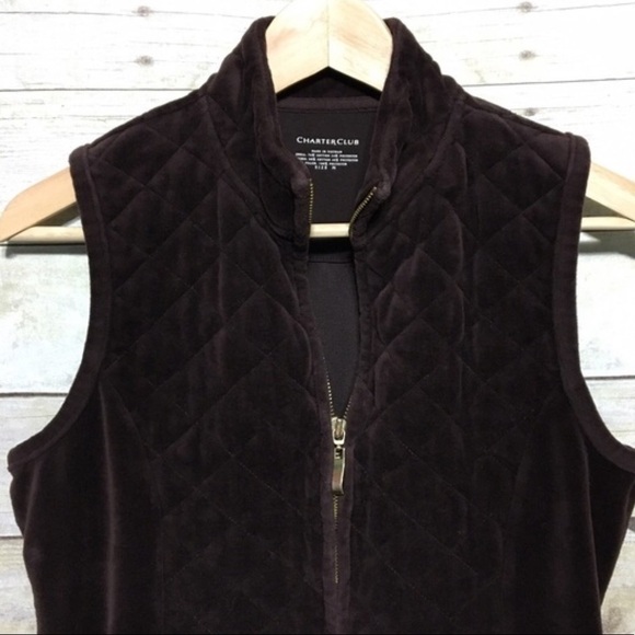 Charter Club quilted chocolate Brown plush velour vest size medium - Picture 3 of 6